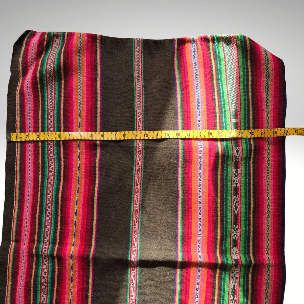 Handmade Peruvian Textile Juli Peru Woven‎ Aguayo Manta Brown Pink Green 42x26 - Picture 2 of 5